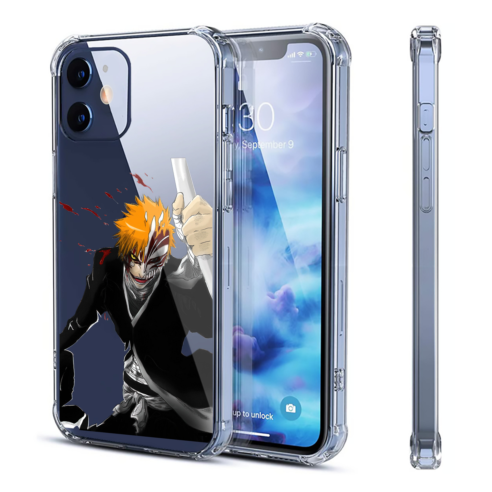ブリーチ 黒崎一護（くろさき いちご）BLEACH Kurosaki Ichigo 【iPhone 12シリーズ対応】透明スマホケース（クリアソフトケース）